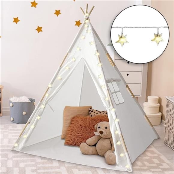 Teepee Tent for Kids:  Fairytale Tipi Playroom, LED Star Lights, 59 by 45 " - Picture 1 of 6